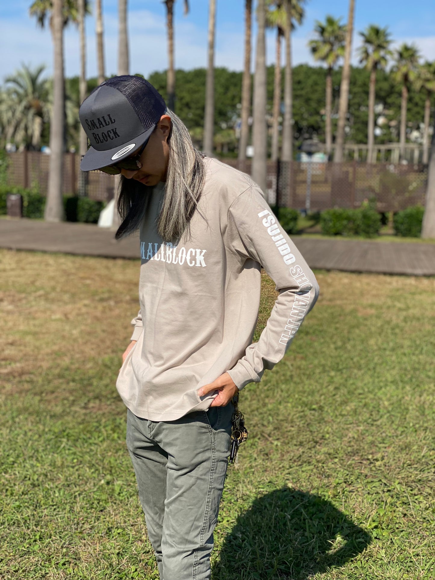 オリジナルロングTシャツ original long T-shirt "TSUJIDO"サンドベージュ sand beige